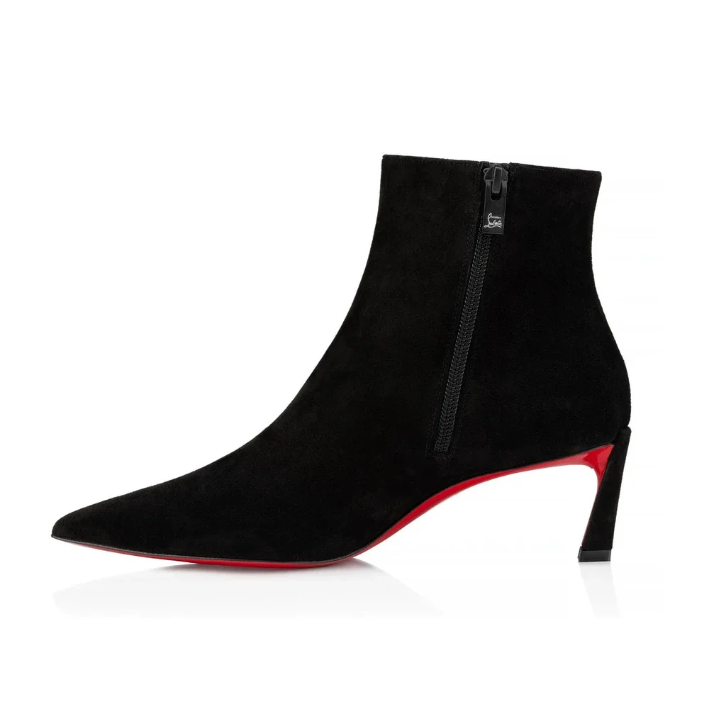 Christian Louboutin Condora Booty 55 Black Suede Pointed Ankle Heel Boot 37.5